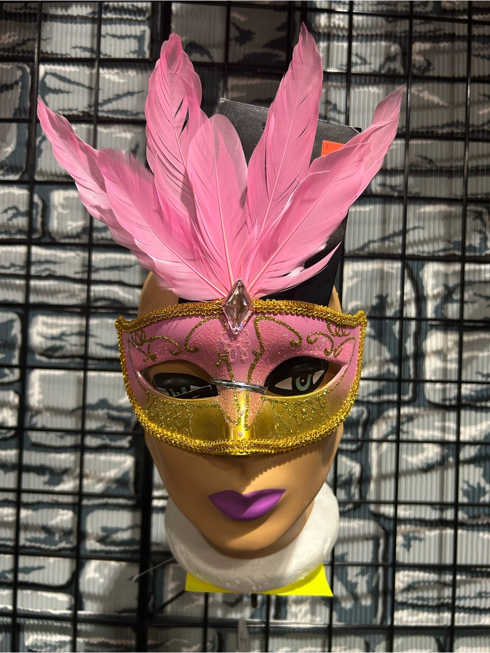 Pink & Gold Feathered Masquerade Eye Mask - Women's Accessory
